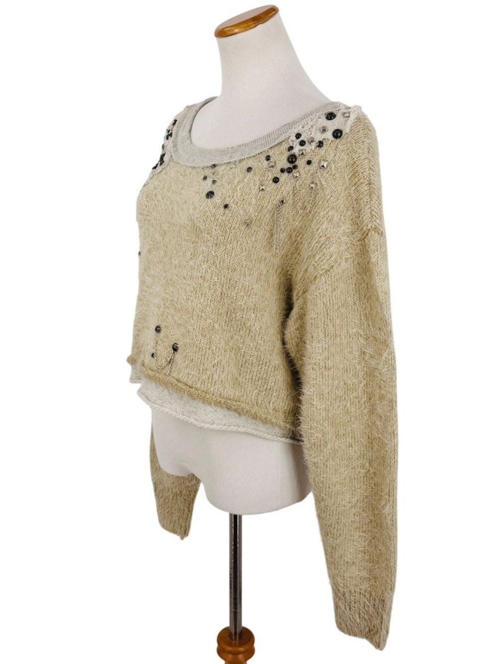 RARE NWT Free People Embellished Pull Over Knit Sweater | Mob Wife Coquette Boho - Picture 5 of 16